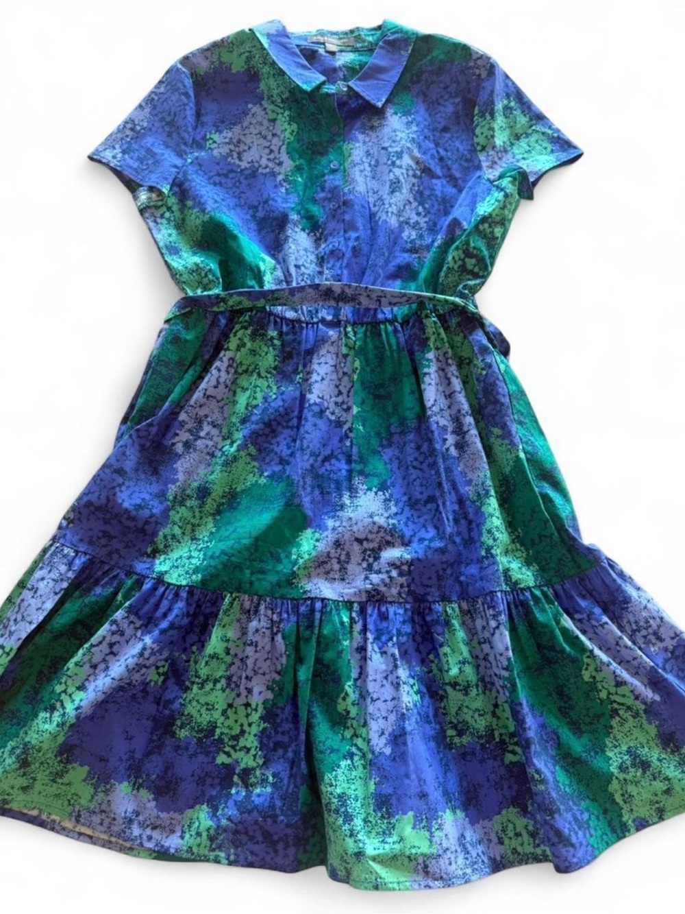 Kate & Mallory Blue and Green Printed Collar Dress